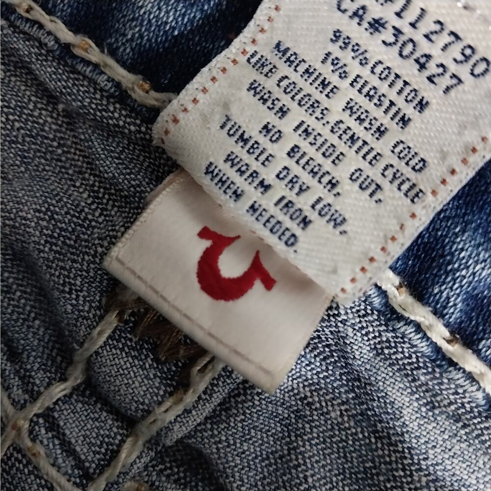 TRUE RELIGION! AWESOME BLUE FADE DENIM, CONTRAST STITCH FLAP POCKET JEANS!SZ 4/6 - Picture 13 of 16